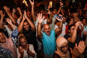 Kais Saied's Supporters Celebrate After Unofficial Results Of Presidential Election In Tunis