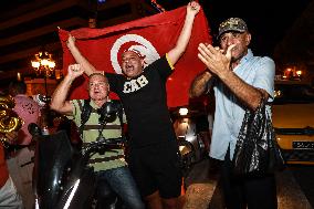 Kais Saied's Supporters Celebrate After Unofficial Results Of Presidential Election In Tunis