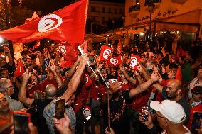 Kais Saied's Supporters Celebrate After Unofficial Results Of Presidential Election In Tunis