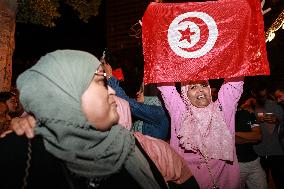 Kais Saied's Supporters Celebrate After Unofficial Results Of Presidential Election In Tunis