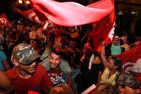 Kais Saied's Supporters Celebrate After Unofficial Results Of Presidential Election In Tunis