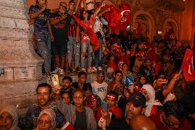 Kais Saied's Supporters Celebrate After Unofficial Results Of Presidential Election In Tunis