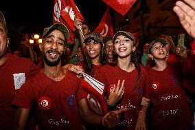 Kais Saied's Supporters Celebrate After Unofficial Results Of Presidential Election In Tunis