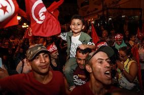 Kais Saied's Supporters Celebrate After Unofficial Results Of Presidential Election In Tunis