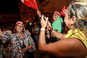 Kais Saied's Supporters Celebrate After Unofficial Results Of Presidential Election In Tunis