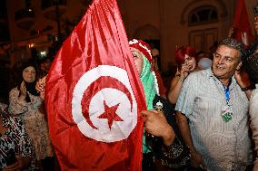 Kais Saied's Supporters Celebrate After Unofficial Results Of Presidential Election In Tunis