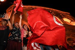 Kais Saied's Supporters Celebrate After Unofficial Results Of Presidential Election In Tunis