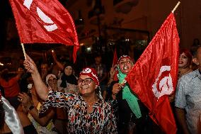 Kais Saied's Supporters Celebrate After Unofficial Results Of Presidential Election In Tunis