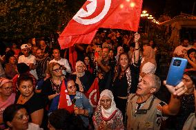 Kais Saied's Supporters Celebrate After Unofficial Results Of Presidential Election In Tunis