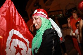 Kais Saied's Supporters Celebrate After Unofficial Results Of Presidential Election In Tunis