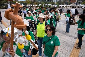 Environmental Activists Rally In Seoul To Urge Global Action On Plastic Pollution Ahead Of International Treaty