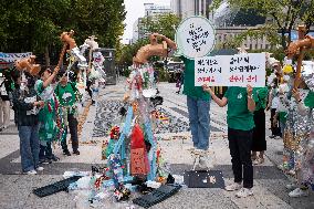 Environmental Activists Rally In Seoul To Urge Global Action On Plastic Pollution Ahead Of International Treaty