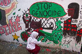 Street Art To Support Palestinian People In Bandung West Java Indonesia