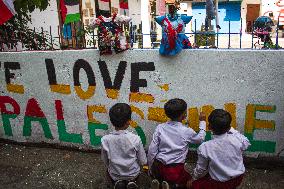 Street Art To Support Palestinian People In Bandung West Java Indonesia