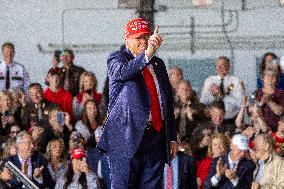 Donald Trump Holds Rally At Dodge County Airport In Juneau, Wisconsin.