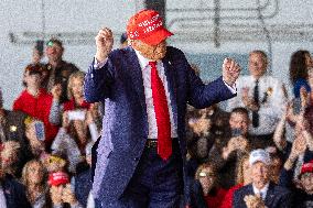 Donald Trump Holds Rally At Dodge County Airport In Juneau, Wisconsin.