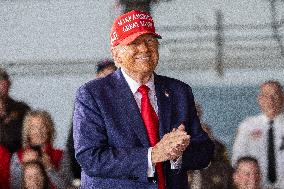 Donald Trump Holds Rally At Dodge County Airport In Juneau, Wisconsin.