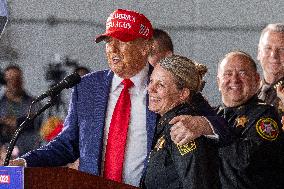 Donald Trump Holds Rally At Dodge County Airport In Juneau, Wisconsin.