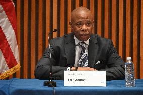 Mayor Of New York City Eric Adams At NYPD Crime Statistics Press Conference