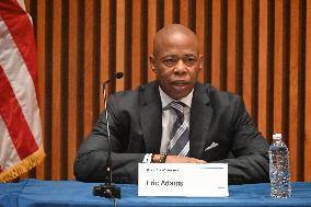 Mayor Of New York City Eric Adams At NYPD Crime Statistics Press Conference