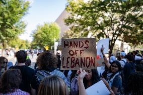 Students at George Washington University mark one year of war in Gaza