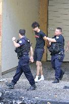 A Handcuffed Suspect Surrounded By Police Officers Leaves The Police Station - Cavaillon