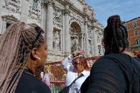 The Access To Fontana Di Trevi Has Been Restricted Due To Extraordinary Restoration Work In Rome