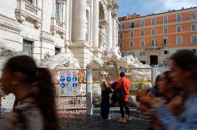 The Access To Fontana Di Trevi Has Been Restricted Due To Extraordinary Restoration Work In Rome