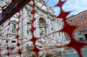 The Access To Fontana Di Trevi Has Been Restricted Due To Extraordinary Restoration Work In Rome