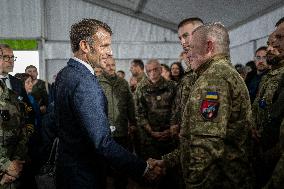 Emmanuel Macron visits a military camp