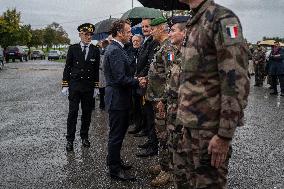 Emmanuel Macron visits a military camp