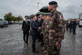 Emmanuel Macron visits a military camp