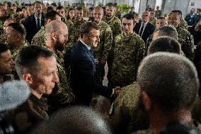 Emmanuel Macron visits a military camp