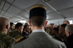 Emmanuel Macron visits a military camp