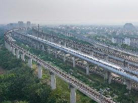 A Bullet Train Runs in Nanjing