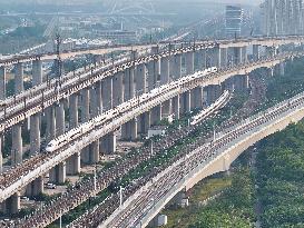 A Bullet Train Runs in Nanjing