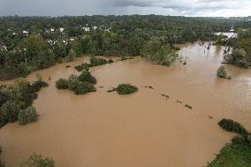 Aerial views - Storm Kirk Causes Flooding Of The Grand-Morin River - Pommeuse