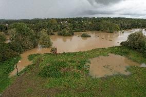 Aerial views - Storm Kirk Causes Flooding Of The Grand-Morin River - Pommeuse