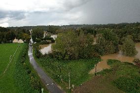 Aerial views - Storm Kirk Causes Flooding Of The Grand-Morin River - Pommeuse