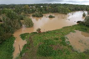 Aerial views - Storm Kirk Causes Flooding Of The Grand-Morin River - Pommeuse