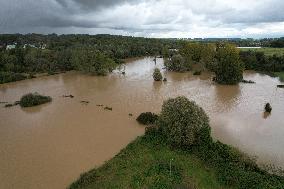 Aerial views - Storm Kirk Causes Flooding Of The Grand-Morin River - Pommeuse