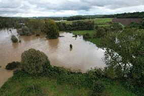 Aerial views - Storm Kirk Causes Flooding Of The Grand-Morin River - Pommeuse