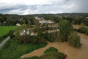 Aerial views - Storm Kirk Causes Flooding Of The Grand-Morin River - Pommeuse