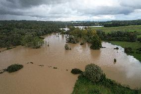 Aerial views - Storm Kirk Causes Flooding Of The Grand-Morin River - Pommeuse