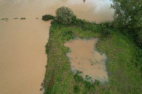 Aerial views - Storm Kirk Causes Flooding Of The Grand-Morin River - Pommeuse