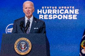 US President Joe Biden delivers remarks on the federal response to hurricane Milton