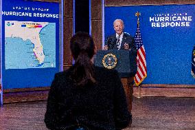 US President Joe Biden delivers remarks on the federal response to hurricane Milton