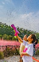 Tourists Play in A Pink Grass in Suqian