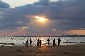 Light Waterfall Over The Sea in Yantai