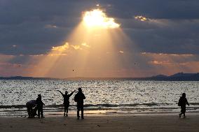 Light Waterfall Over The Sea in Yantai